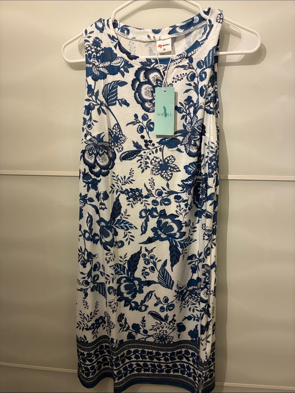 Sleeveless Blue Floral Mini Dress - White & Blue - Picture 2 of 4